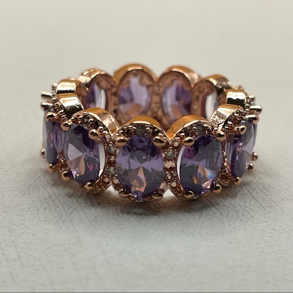 925 Sterling Silver Rose Gold‎ Color Oval Cut Amethyst Eternity Infinity Ring 9 - Picture 7 of 11